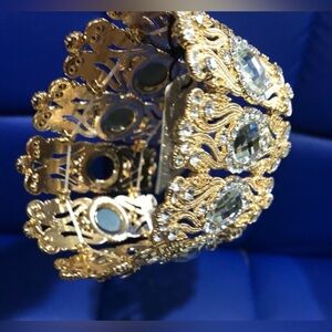Natasha couture gold crystal glass baroque filigree style cuff‎ bracelet new